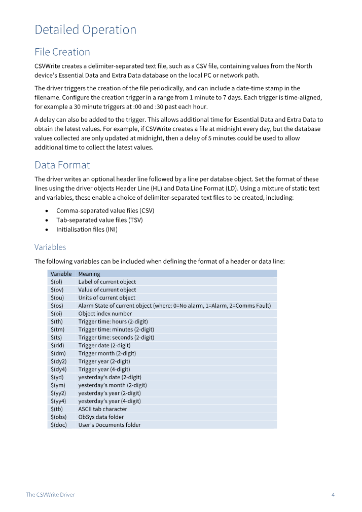 Preview thumbnail of page 4 of the CSVWrite Driver Manual PDF document.